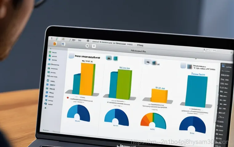 신당동 맥윈도우 부트캠프_bootcamp 재설치 포맷  초기화 - A close-up shot of hands meticulously organizing digital files on a sleek, modern MacBook. Surroundi...