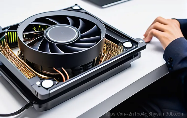 무악동 cpu조립 및 교체수리 - A dynamic, close-up shot of an open desktop computer case, with a visible CPU cooler (specifically, ...
