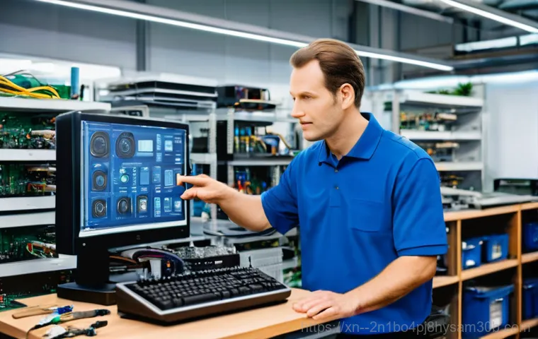 망우동 SYSTEM_THREAD_EXCEPTION_NOT_HANDLED - **Prompt 2: The Intense Hardware Inspection**
    A focused individual, wearing safety glasses and a...