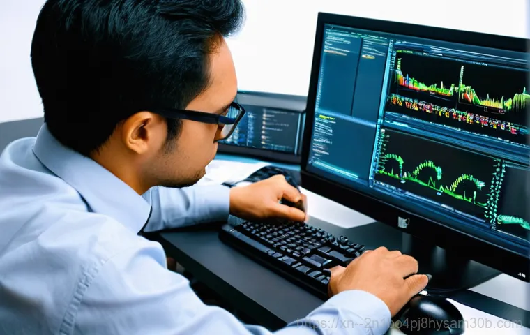 필동 SYSTEM_SERVICE_EXCEPTION - **Sudden Blue Screen Shock**
    A person, appearing to be in their late 20s or early 30s, is sittin...
