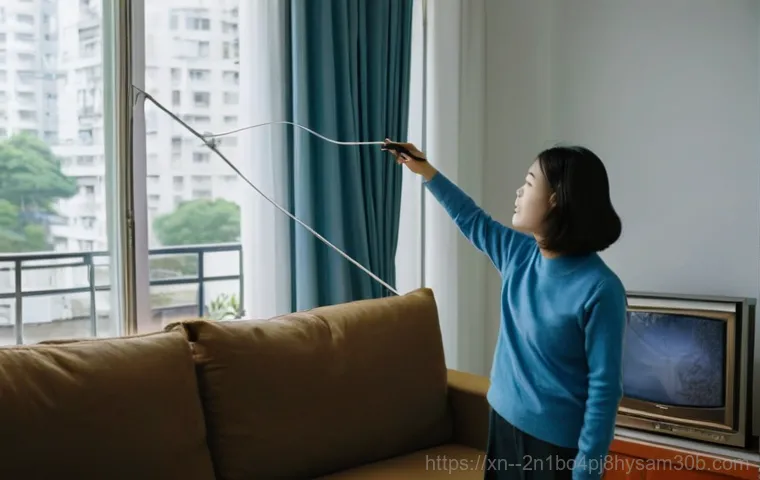 둔촌동 신호없음 - **A person frustrated by a "No Signal" message on their computer monitor in a Dunchon-dong apartment...