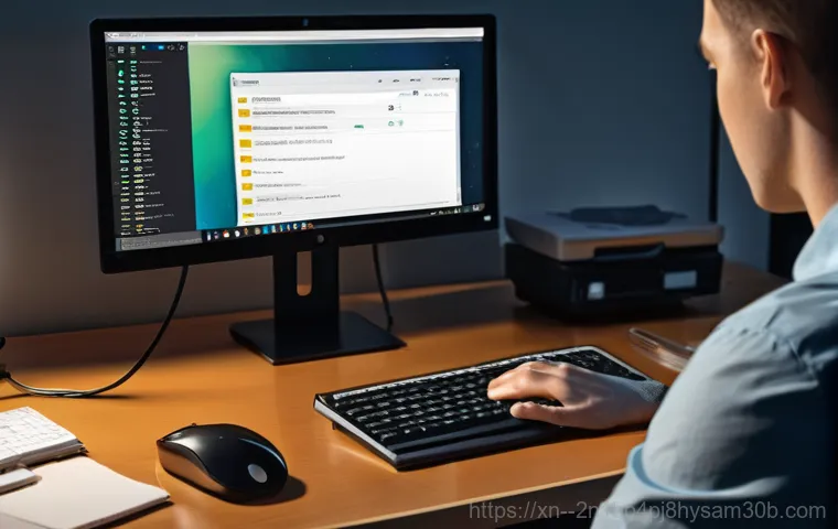 강남구 BUGCODE_USB_DRIVER - **Prompt 1: The Sudden Bluescreen Panic**
    "A person, mid-task at a modern computer desk, suddenl...
