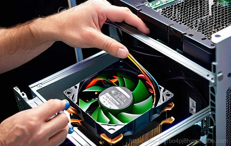 용두동 쿨러조립 및 교체수리 - **Prompt:** A detailed, well-lit internal view of an open desktop computer case, showcasing two dist...