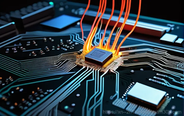 과해동 STATUS_KERNEL_THREAD_INTERRUPTED - A highly detailed, futuristic depiction of a complex, central processing core, glowing with intricat...