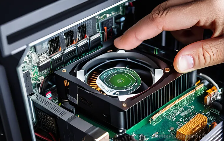 학온동 신호없음 - A close-up view of a person's hands inside an open desktop computer tower, carefully handling a RAM ...