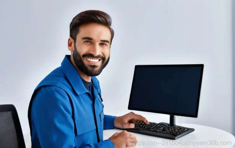 남대문 컴퓨터 desktop 출장방문수리점 - **Prompt 2:** A highly competent and friendly computer repair technician, wearing a clean, branded p...