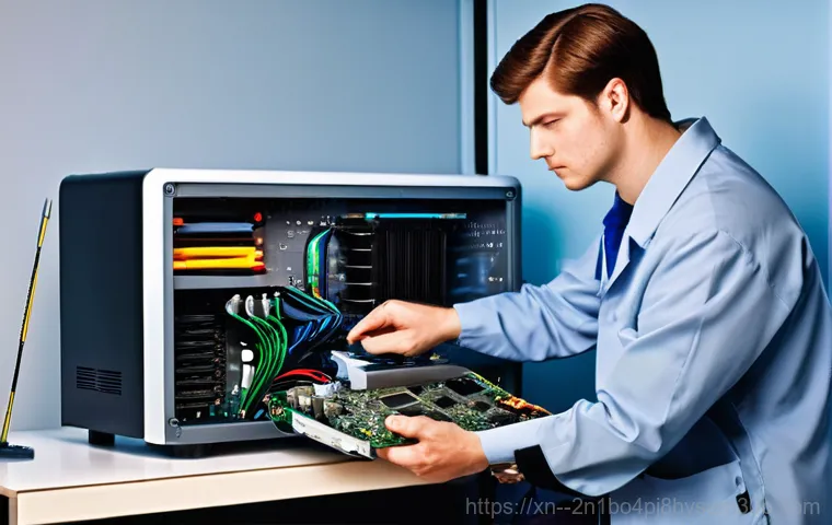 개포동 컴퓨터멈춤 - **Image Prompt 2: Computer Overheating and Dust Cleaning**
    An eye-level shot inside a desktop co...