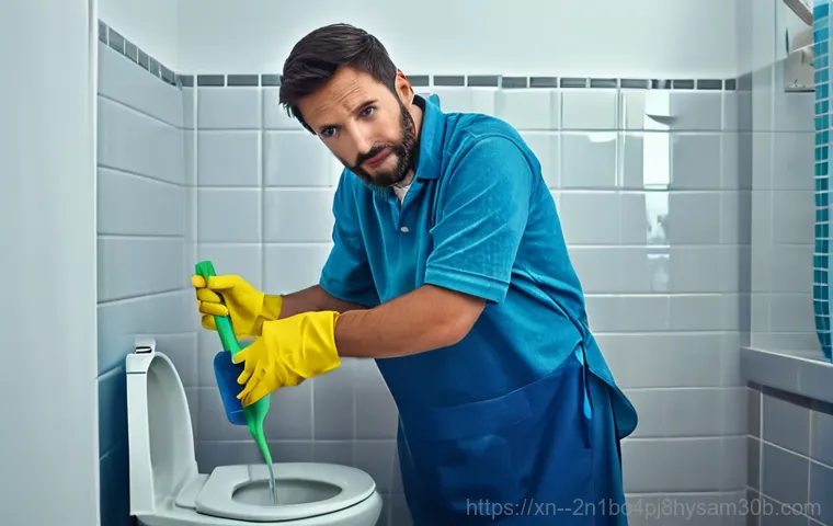 광장동 신호없음 - A mildly frustrated but persistent adult, wearing an apron and rubber gloves, standing in a brightly...