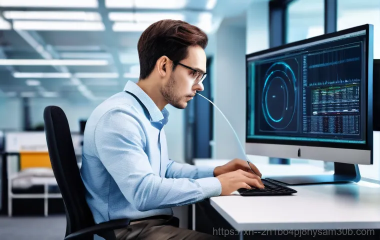 서빙고동 SOFTWARE_EXCEPTION - **Prompt:** "A single adult, fully clothed in comfortable home attire, sits at a modern desk in a ho...