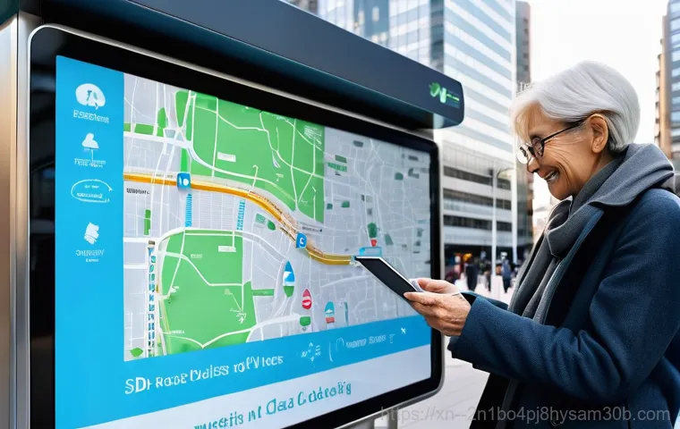 성동구 STATUS_IMAGE_INVALID - **A person encountering a digital error on a public smart display:** A middle-aged man stands in fro...