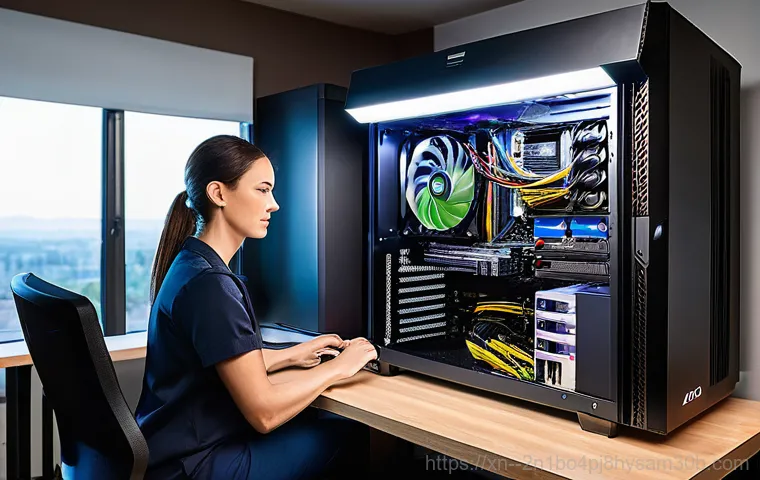 구산동 조립컴퓨터 pc 출장판매설치 - **High-Performance Gaming PC Setup:** A young man, early 20s, with a focused expression, wearing a c...
