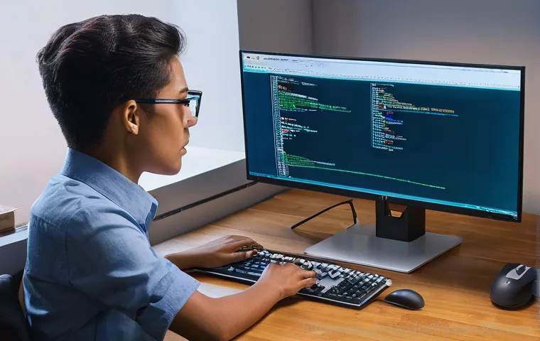 충정로 STATUS_KERNEL_MODULE_NOT_FOUND - A young adult, with a slightly concerned but determined expression, sitting in a modern home office....