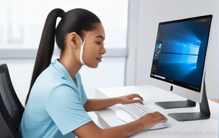 정발산동 블루스크린 - A skilled computer technician (gender-neutral, wearing a practical work shirt and trousers) is metic...