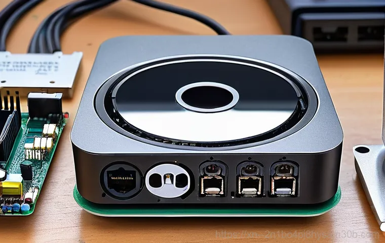 송포동 맥미니 판매 및 수리 - **Prompt 2: Upgrading an Older Mac Mini's Internal Components**
    A close-up shot of an opened, ol...