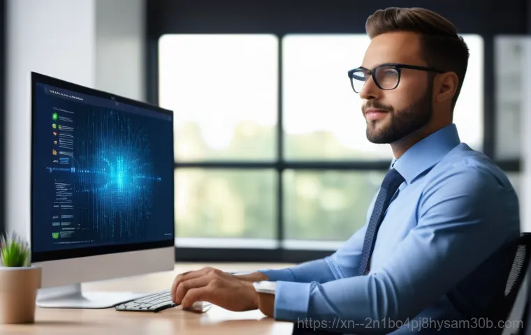 곤지암 STATUS_FILE_IN_USE - **Prompt:** A young professional, male or female, sits at a modern desk with a laptop, looking visib...