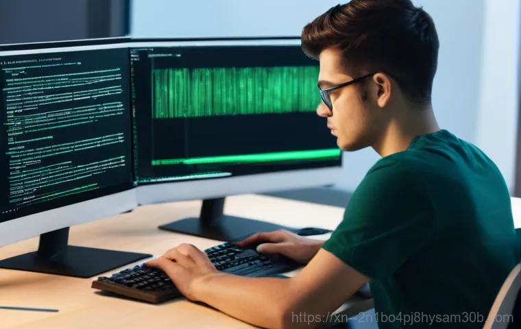 백석동 STATUS_FILE_INVALID - A young adult, wearing a comfortable long-sleeved shirt and jeans, sits in front of a computer scree...