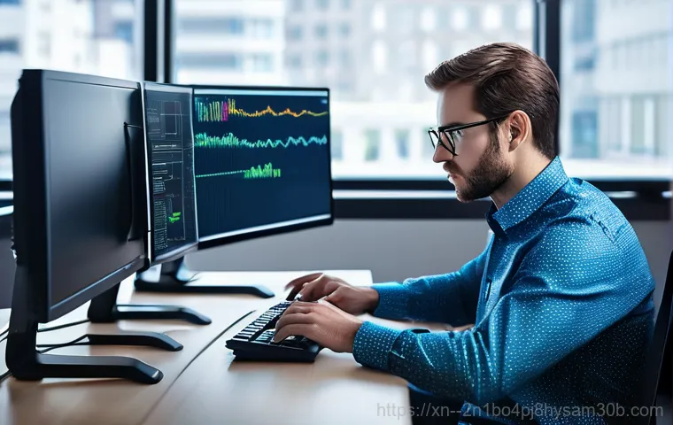장지동 STATUS_KERNEL_MODULE_NOT_FOUND - **Prompt:** A young adult, looking confused and slightly frustrated, sits at a modern desk with a de...