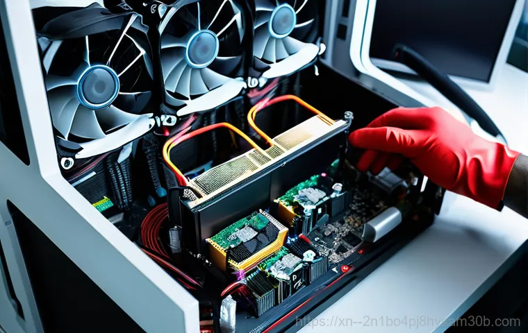 노고산동 쿨러조립 및 교체수리 - A vibrant, dynamic split image showcasing two distinct computer cooling solutions. On one side, a ro...