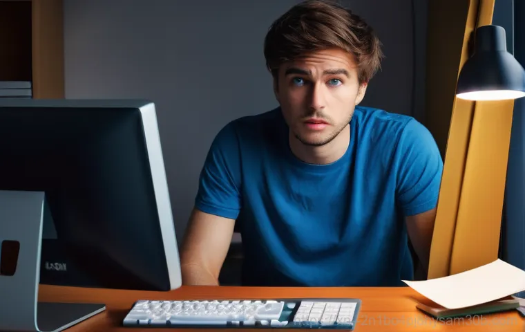 신수동 BAD_SYSTEM_CONFIG_INFO - Image Prompt 1: The Frustrated User and the Blue Screen**