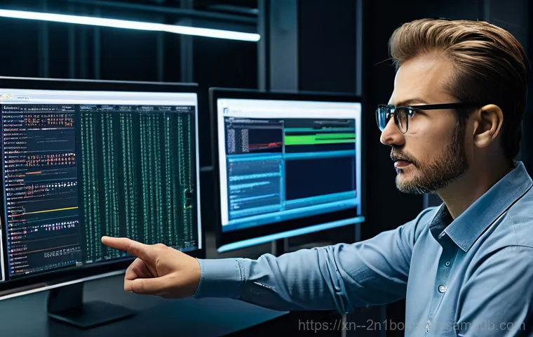 중대동 STATUS_MODULE_NOT_FOUND - A tired but determined software developer, in their late 20s, with a dishevelled bun and wearing com...