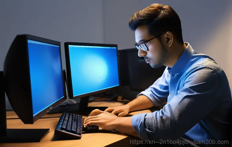 용신동 절전모드 - **Image Prompt: Frustration with Unresponsive Computer**
    "A person, visibly tired and frustrated...