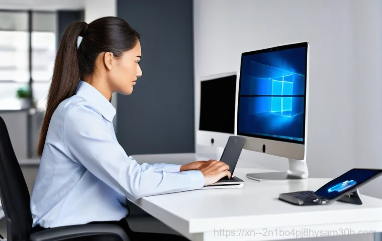 청구동 STATUS_KERNEL_MODULE_FAILURE - A person in their late 20s to early 30s, dressed in comfortable, modest casual wear, sitting at a de...