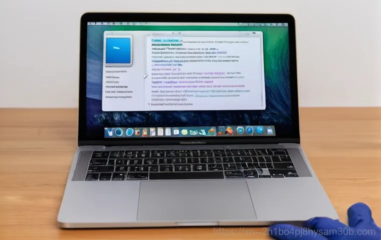 만리동 맥윈도우 부트캠프_bootcamp 재설치 포맷  초기화 - A close-up, high-angle shot of a silver MacBook (any model, 2015-2020 era) resting on a clean wooden...