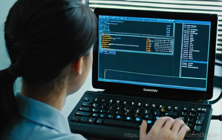 오륜동 SYSTEM_SERVICE_EXCEPTION - **Blue Screen Frustration: The Digital Dilemma**
    A realistic, cinematic indoor shot of a young a...