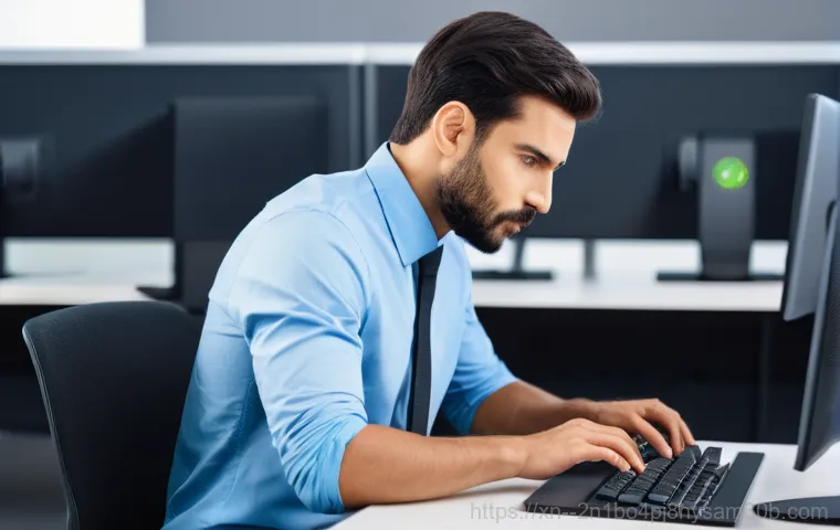 신공덕동 SYSTEM_LICENSE_VIOLATION - A person in their late 30s, looking utterly panicked, staring wide-eyed at a computer monitor. The s...