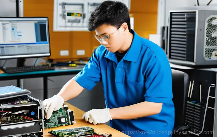 노원구 컴퓨터멈춤 - **Frozen Computer Frustration:** A young adult, male or female, sitting at a modern desk in a home o...