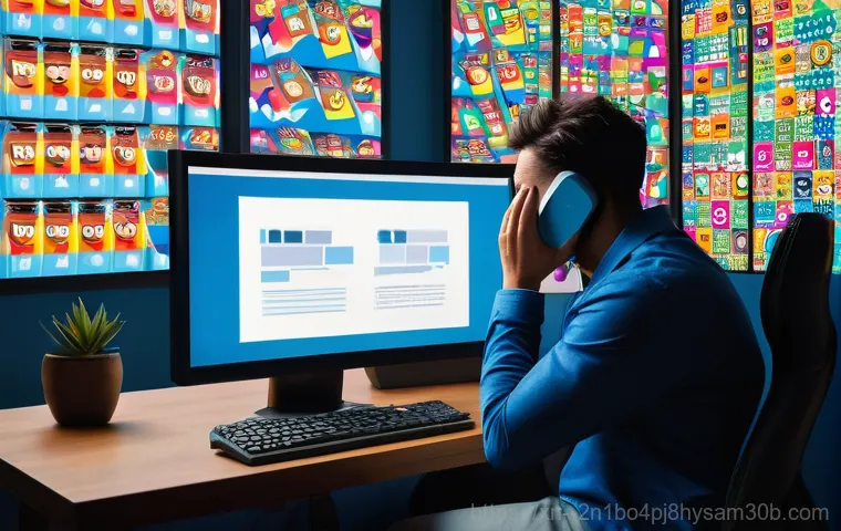 중산동 악성코드 바이러스 - **Prompt:** A young adult, looking visibly frustrated and stressed, sits at a desk in a dimly lit ho...