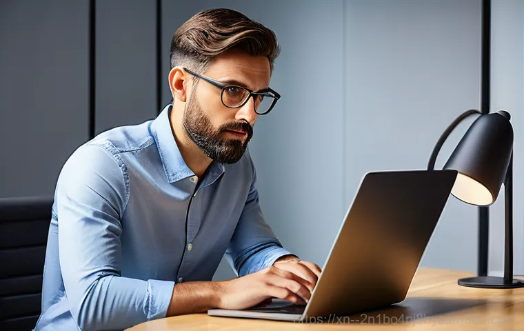 계동 STATUS_DEVICE_NOT_READY - A young adult, looking perplexed and slightly frustrated, sits in front of a computer monitor displa...