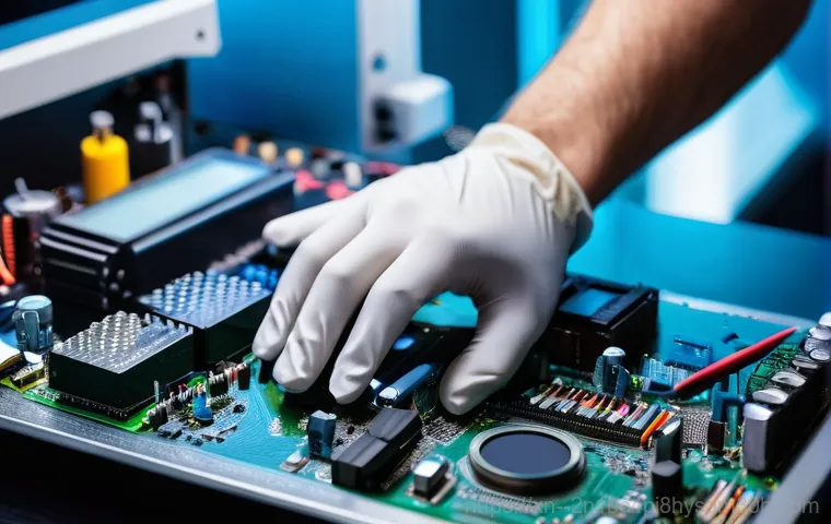 흥도동 메인보드조립 및 교체수리 - **Image Prompt 1: The Frustration of a Dead Computer**
    A close-up shot of a person's hands hover...