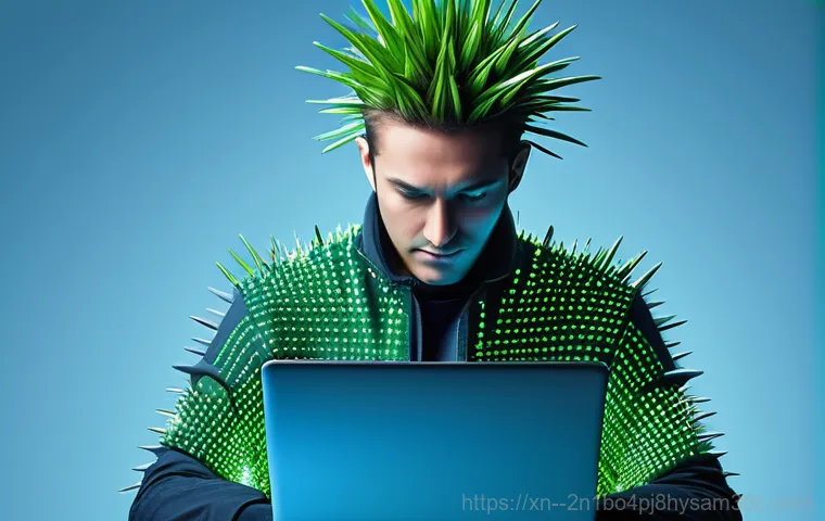 충무로 악성코드 바이러스 - **Prompt 1: The Frustration of a Cyberattack**
    A close-up of a person, appearing frustrated and ...