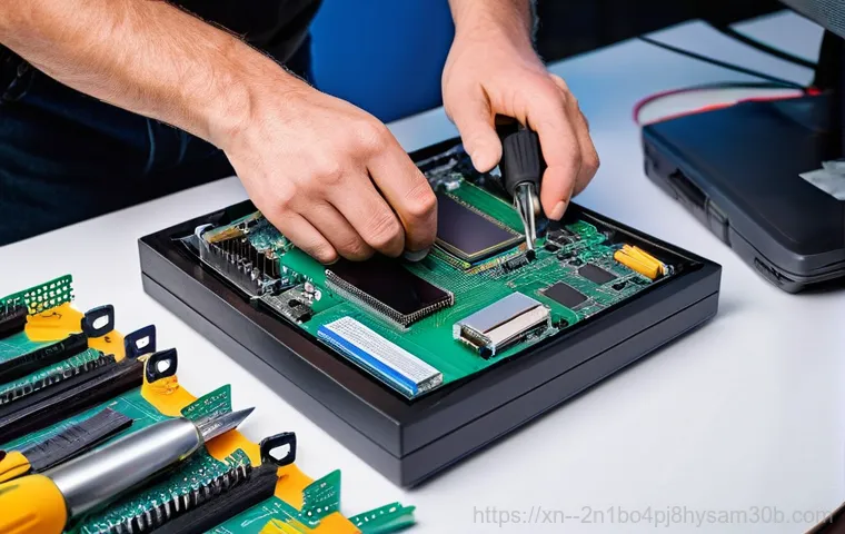 장항동 HARDWARE_FAILURE - **Prompt:** An adult, appearing stressed and weary, sitting at a cluttered desk in a home office set...