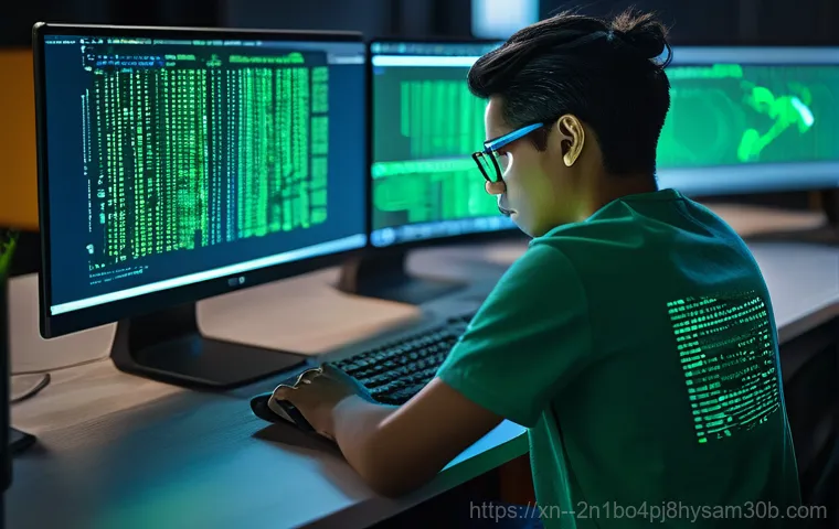 하계동 STATUS_KERNEL_PERMISSION_DENIED - A split image or a dual scene. On the left, a developer (female, 30s, wearing a modest professional ...
