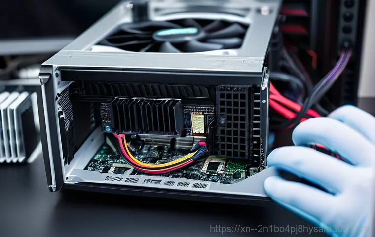 선유동 그래픽카드조립 및 교체수리 - A dynamic, split-screen image illustrating the "before and after" of a PC graphics card upgrade. On ...
