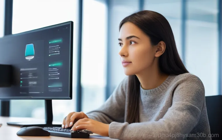 옥길동 STATUS_FILE_INVALID - A person, male, in his early 30s, is actively engaged with a desktop computer setup featuring dual m...