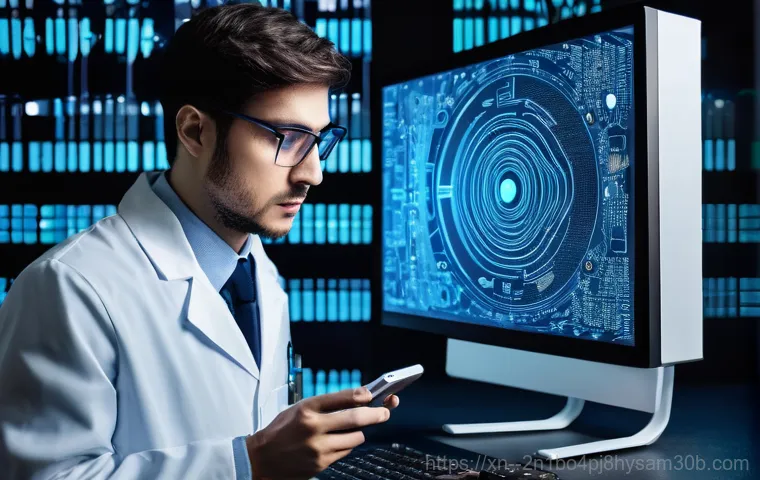 길음동 공장초기화복구 - **Image Prompt: The Golden Time of Data Recovery**
    A close-up shot focuses on a person's hands, ...