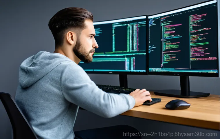 소하동 STATUS_MODULE_NOT_FOUND - A tired software developer, late at night, in a dimly lit home office, staring intensely at a comput...