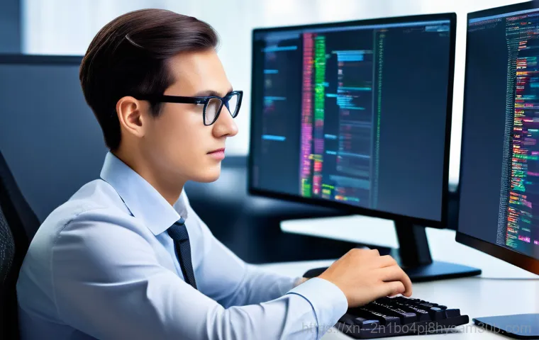 충무로 STATUS_FLOAT_INVALID_OPERATION - **Prompt:** "A young, tired developer (gender-neutral) sitting in a dimly lit home office late at ni...