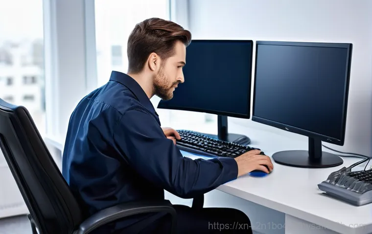 부암동 중고컴퓨터 pc 출장판매설치 - **Prompt:** A young adult, male or female, seated comfortably in a modern home office or study. They...