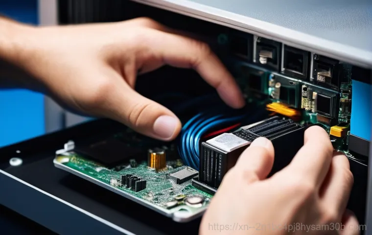 학온동 STATUS_KERNEL_DEVICE_ERROR - **Prompt 2: Internal Hardware Malfunction - Cables and Storage**
    A detailed, close-up shot insid...