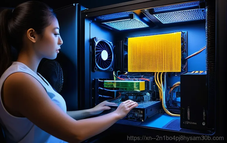 길동 VIDEO_TDR_FAILURE - A detailed close-up shot of gloved hands carefully re-seating a modern graphics card into a PCI Expr...