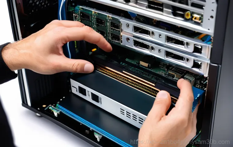 궁정동 신호없음 - **Prompt 1: A focused individual troubleshooting monitor cable connections.**
    A close-up shot of...