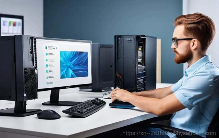 도선동 THREAD_STUCK_IN_DEVICE_DRIVER - A detailed, high-angle shot focusing on the interior of an open desktop computer case. A modern grap...