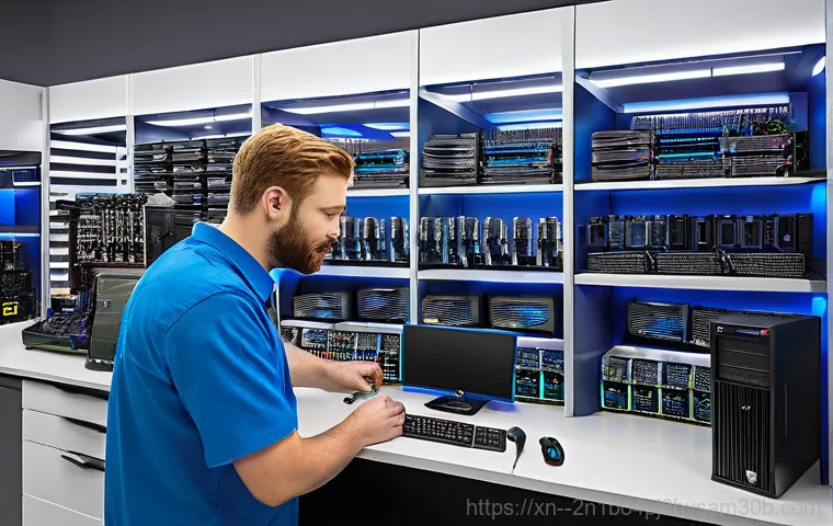 동산동 RAM조립 및 교체수리 - A professional computer technician, wearing a clean work uniform or a polo shirt, carefully holds a ...