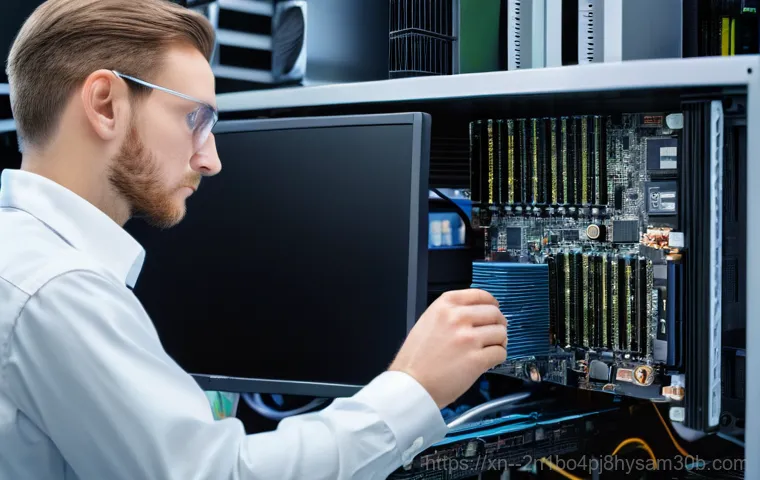 익선동 SYSTEM_THREAD_EXCEPTION_NOT_HANDLED - A person, appearing stressed and tired, sits in a dimly lit room in front of a computer desk. Their ...