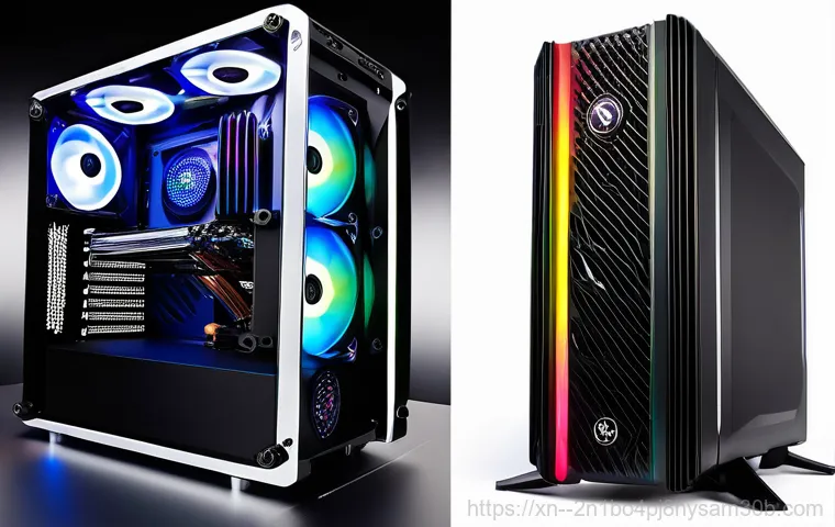 염리동 쿨러조립 및 교체수리 - A close-up of a high-performance gaming PC's open side panel, revealing an overheating CPU area. The...