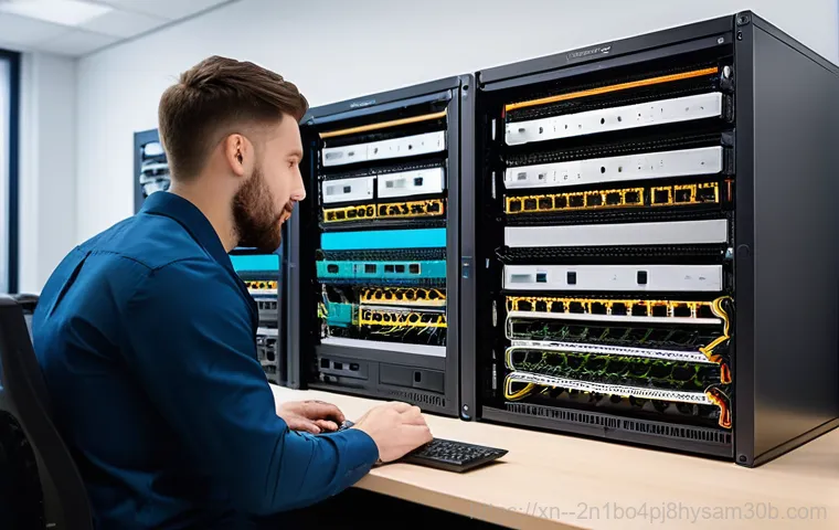 효제동 네트워크구축 설정 및 세팅오류해결 - Image Prompt 1: Nighttime Office Network Setup**